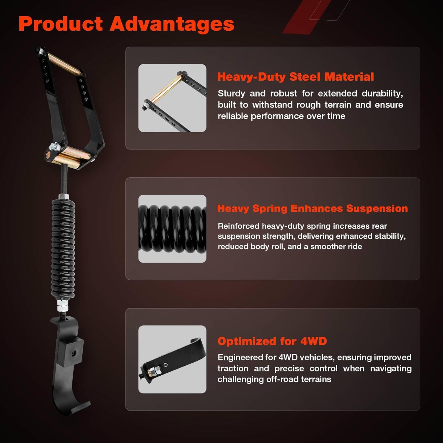 3611-YHD Rear Leaf Spring Suspension Heavy Duty Kit Compatible with 2009-2025 Ford F150 4WD - 2-3" Lift- Suspension Enhancement for Towing & Off-Road