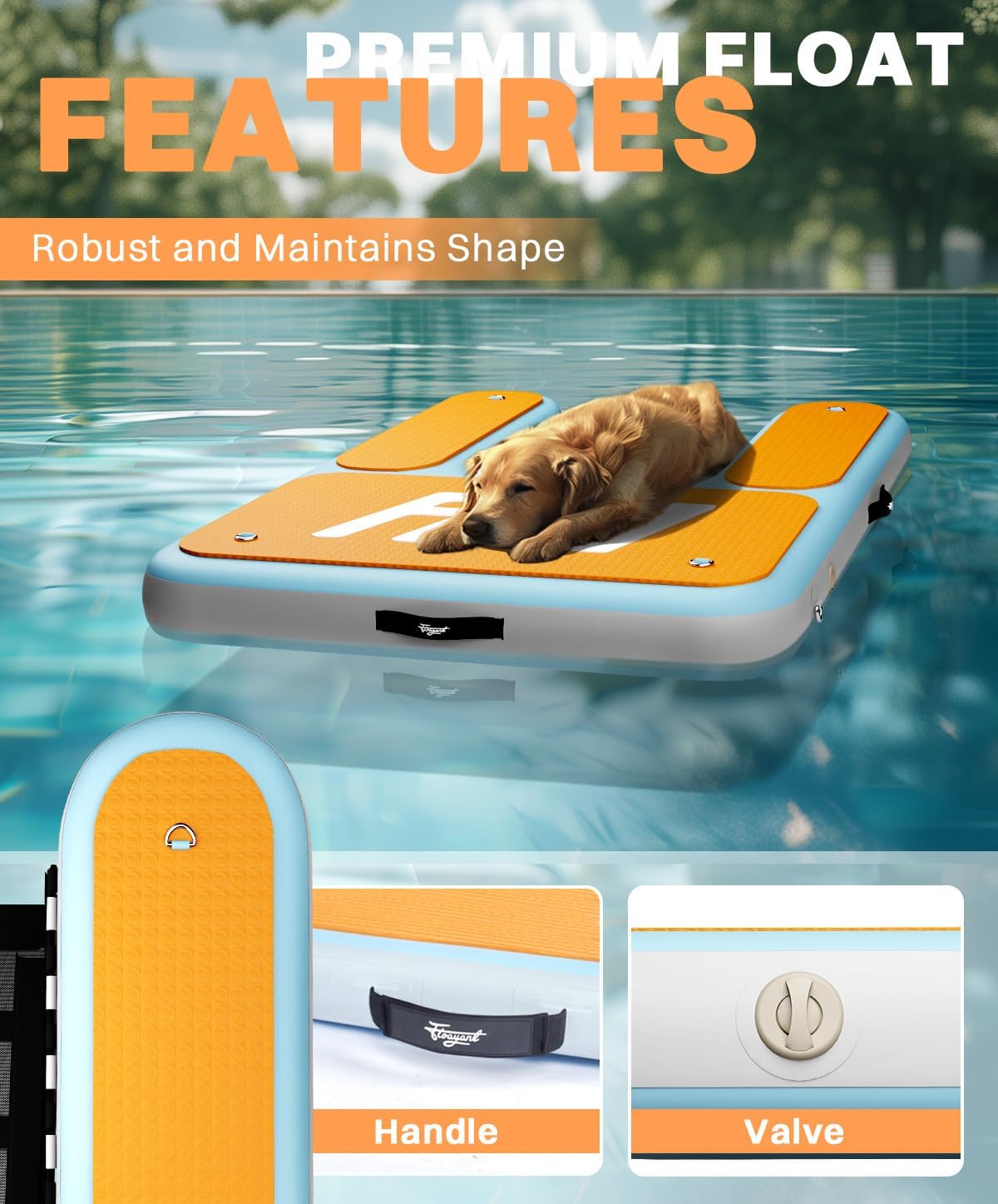 Inflatable Dog Water Ramp | 60×40" Oversized Floating Puppy Ladder | Water Docks Up to 230lbs | High Stability & Non-Slip EVA | Floating Dog Pool Ramp for Lake, Pool, Boat, Dock