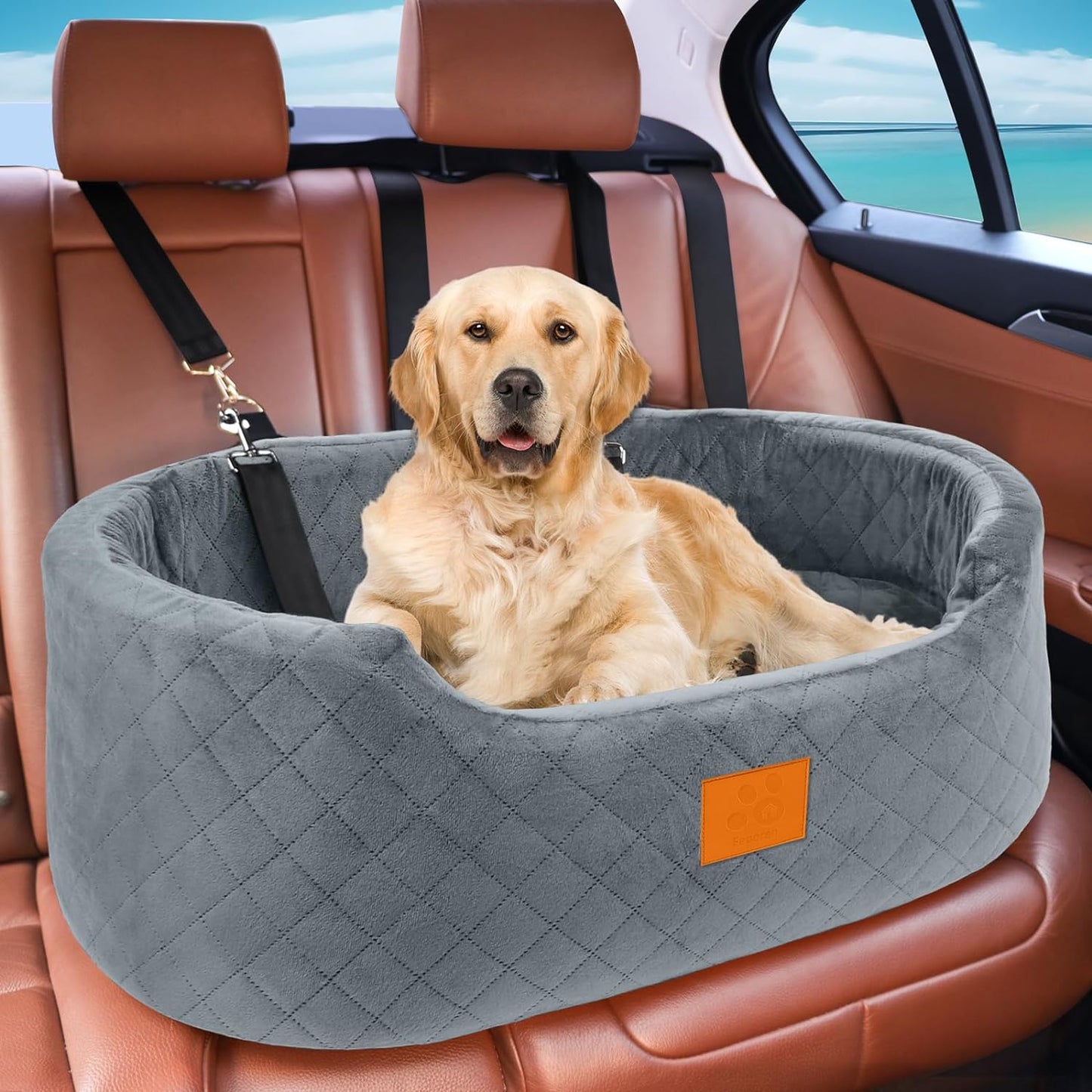 Dog Car Seat, Suitable for large dogs and two small dogs, Upgraded Dog Booster Seat, Detachable & Washable Travel Bed Dog Seat with Thick Cushion, Installable in Car Back Seat or SUV's Trunk