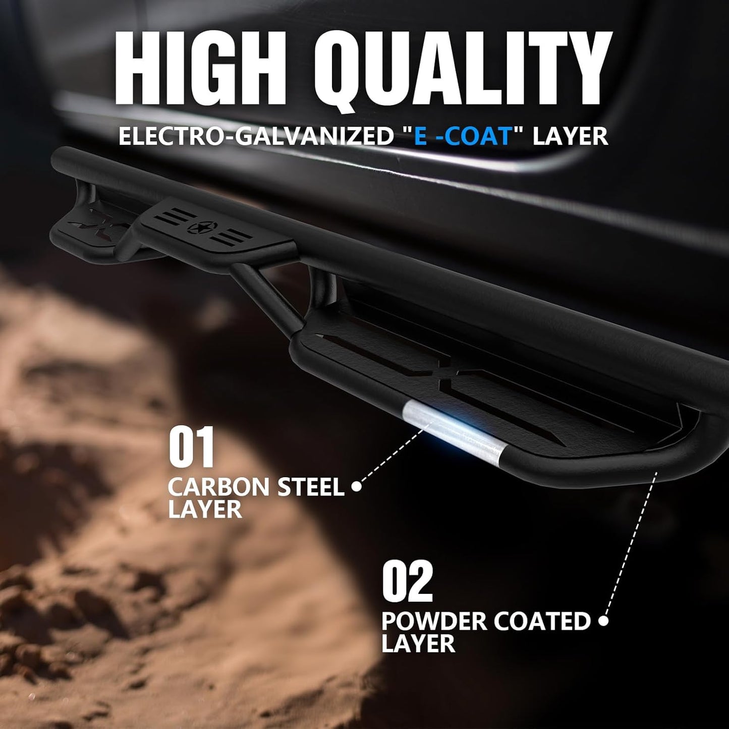 for Bronco Running Boards Side Steps Compatible with 2021 2022 2023 2024 2025 2026 Ford Bronco 4 Doors (Not for Sport Model), Two Stairs Design Heavy-Duty Nerf Bars Step Plates Rock Sliders Rail