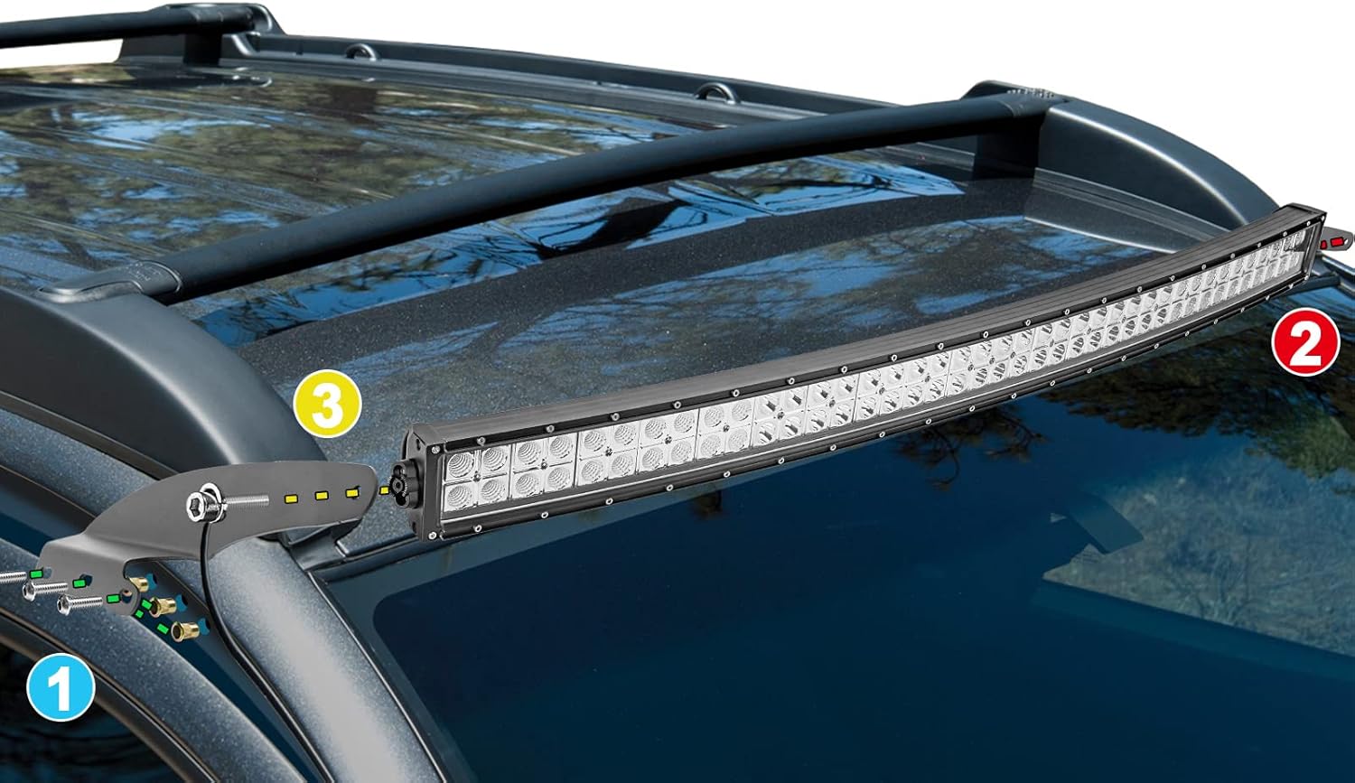 Dasen 42" 240W Curved LED Light Bar & Upper Roof Windshield Mount Brackets w/Wiring Kit Compatible with Toyota Tacoma 1995-2004, Fit 4Runner 1995-2002