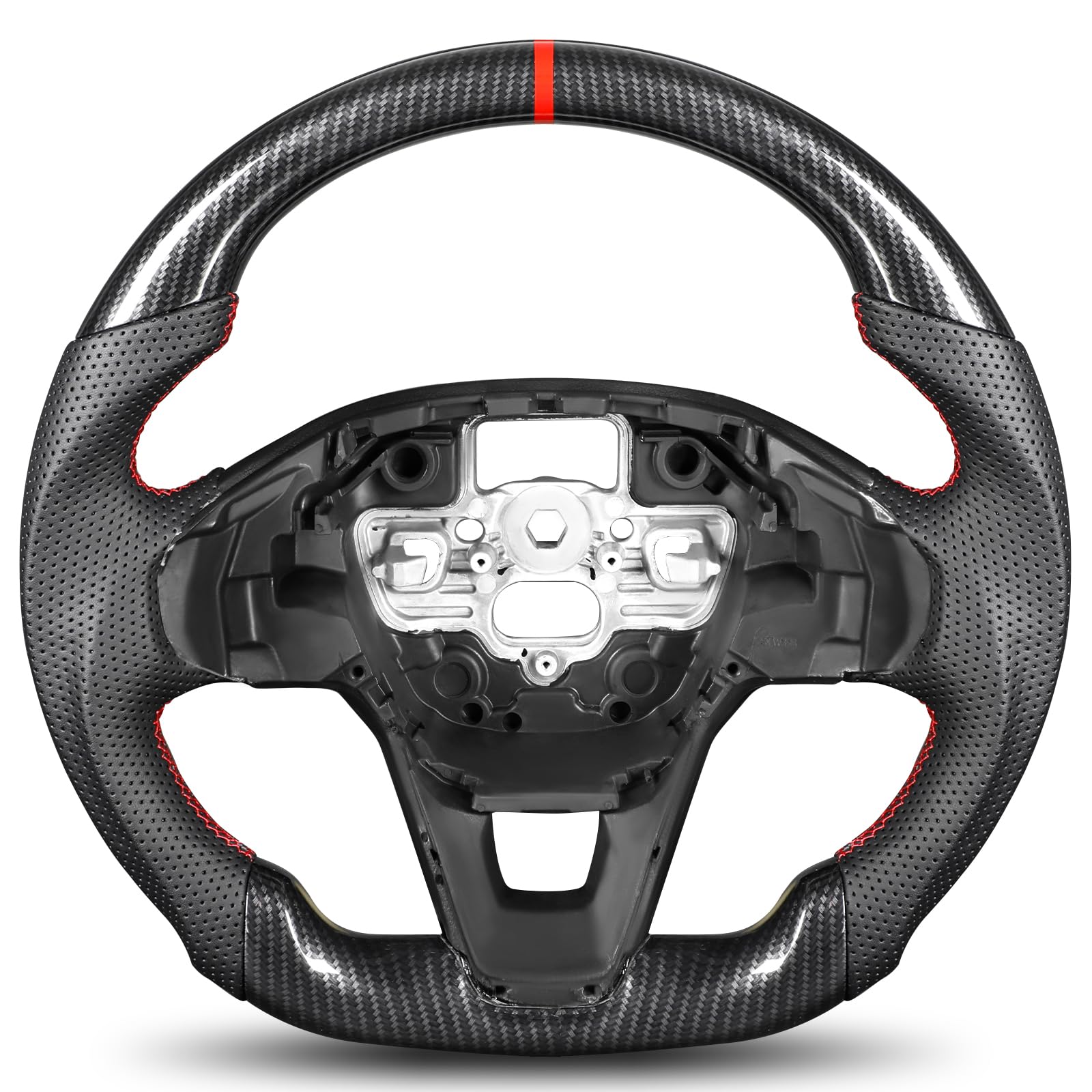 Steering Wheel for Ford Bronco 2021–2025 Hydro-Dip Carbon Fiber with D-Shaped Flat-Bottom Perforated Leather Grip Compatible with Bronco Big Bend/Outer Banks/Badlands/Wildtrak/First Edition