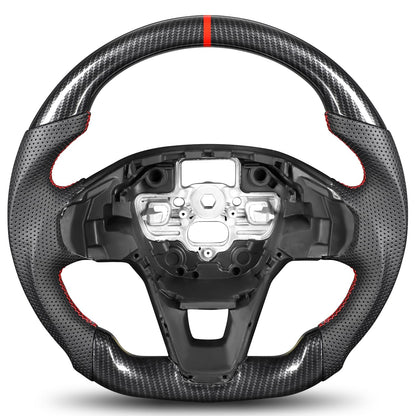 Steering Wheel for Ford Bronco 2021–2025 Hydro-Dip Carbon Fiber with D-Shaped Flat-Bottom Perforated Leather Grip Compatible with Bronco Big Bend/Outer Banks/Badlands/Wildtrak/First Edition