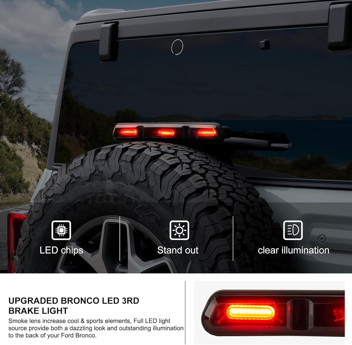 Kiwi Master Smoked LED 3rd Brake Light for 2021-2025 Ford Bronco Accessories Third Brake Light High Mount Stop Light