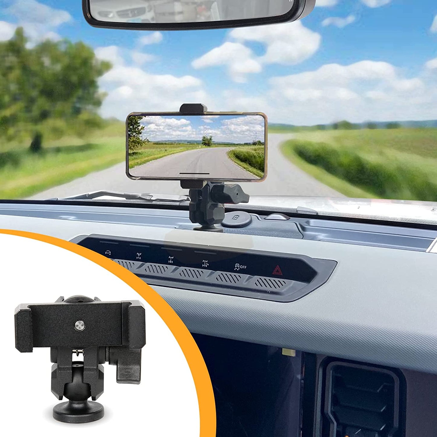 Dashboard Phone Holder Mount, Anti-Shake Stabilizer Custom Adjustable Cell Phone Holder for Ford Bronco Accessories 2021 2022