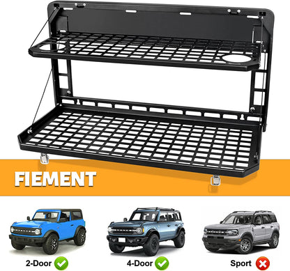 Tailgate Table Folding 2-Tier Rear Camping Cargo Storage Shelf for Ford Bronco Accessories 2021 2022 2023 2/4 Doors, Aluminum Alloy - OMOTOR
