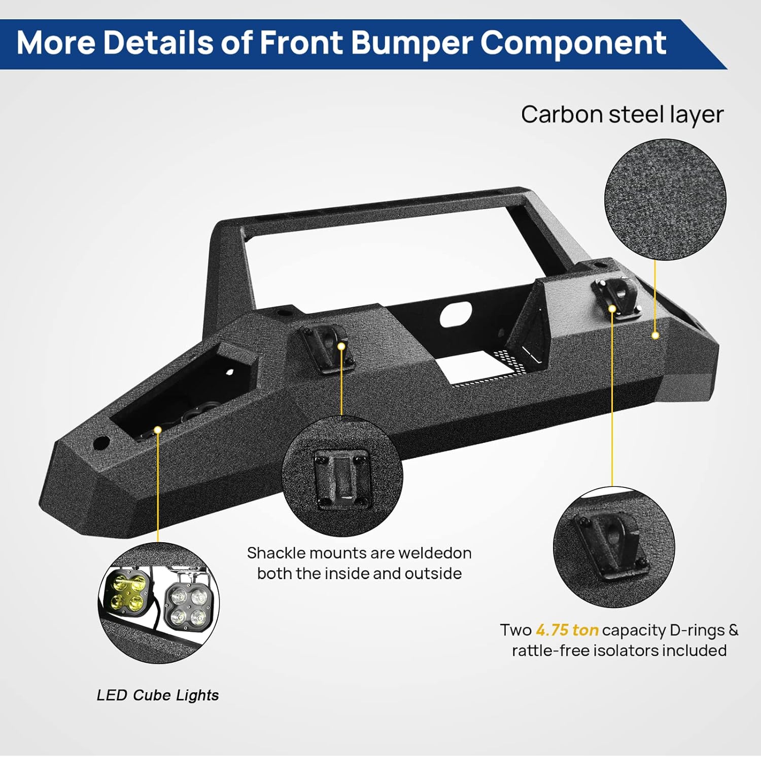 Off road Front Rear Bumper Fit for Ford Bronco 2021 2022 2023 2024 2025 with 6 Lights D-Rings Hitch Receiver Sensor Holes Steel Front Rear Bumper Not for Bronco Sport
