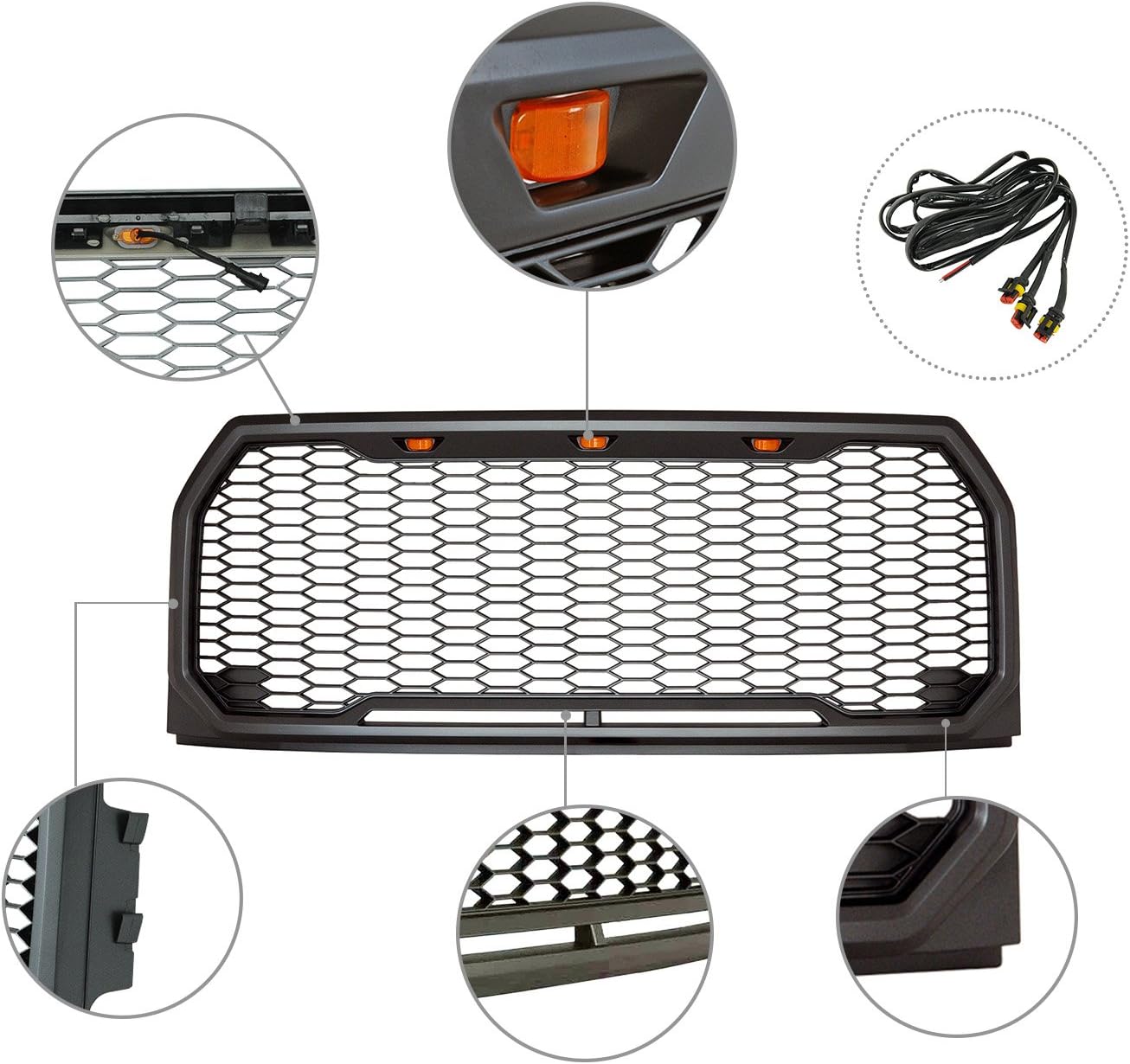 Front Grille with Amber LED Lights Compatible with 2015-2017 F150 Pickup