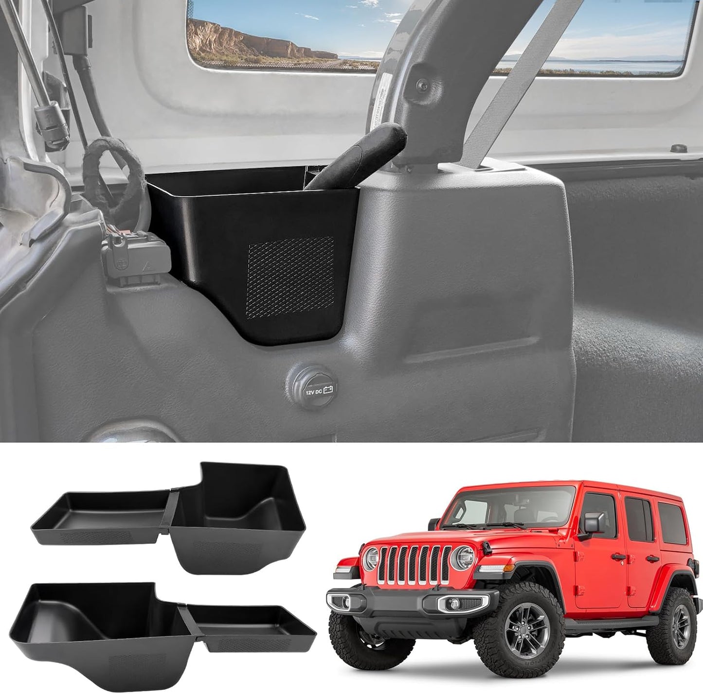 Wheel Well Storage Bin Fit for 2018-2023 Jeep Wrangler JL JLU 4XE, Cargo Organizer Tray Trunk Side Storage Box for Wrangler JL 4 Door Accessories(Left+Right, Not fit 2024 Model)