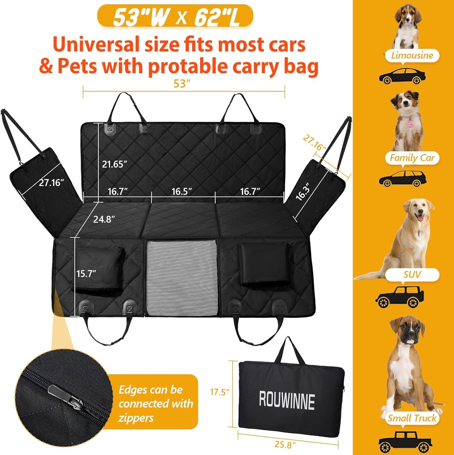 Back Seat Extender for Dogs-Large Space, Dog Car Seat Cover Hard Bottom Holds 400lbs, Sturdy Backseat Extender for Dogs, Waterproof Dog Hammock for Car Dog Car Bed for Car, SUV, Samll Truck