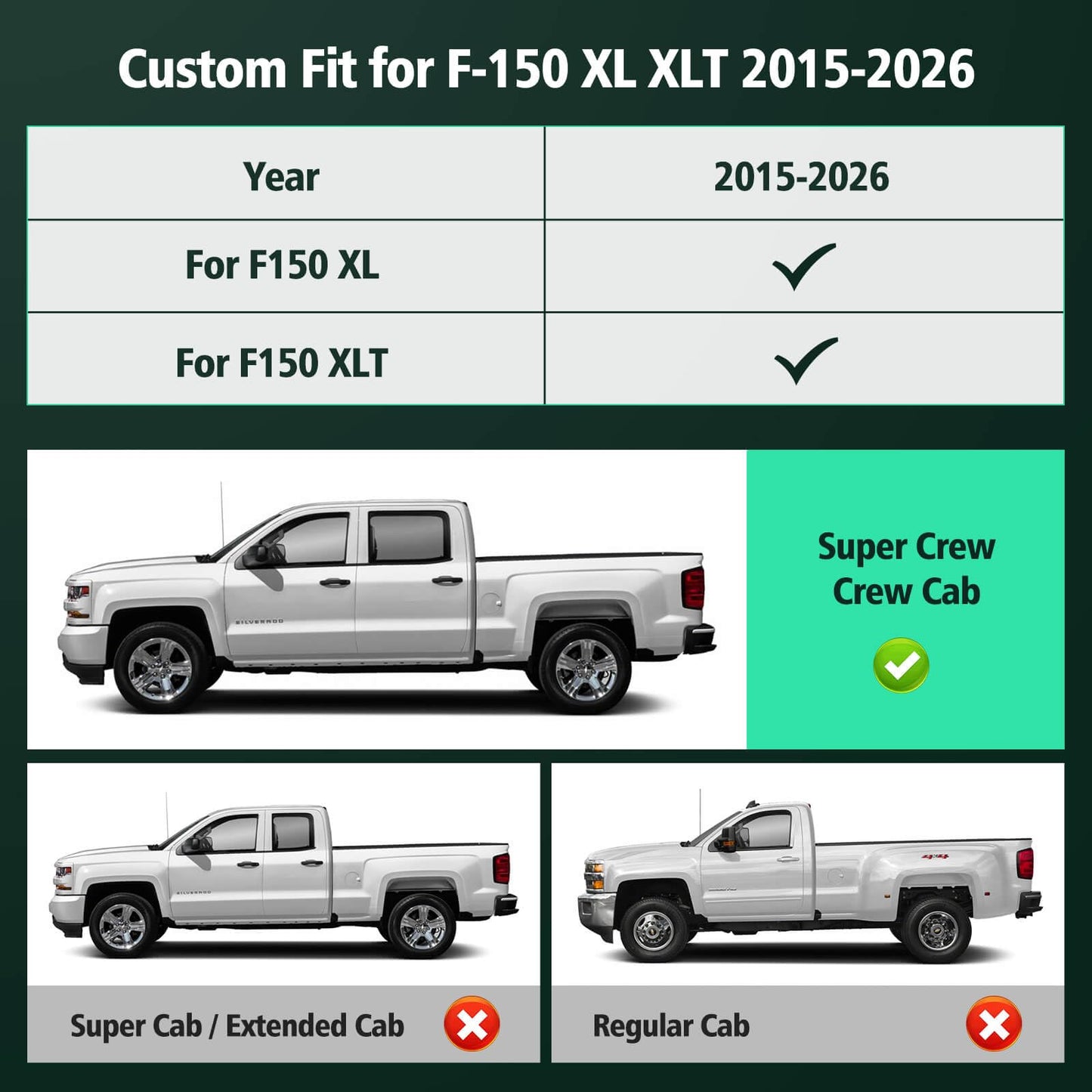 Leather Waterproof Black Seat Covers  for Ford F150 Seat Covers 2015-2026 SuperCrew/CrewCab(XL,XLT)