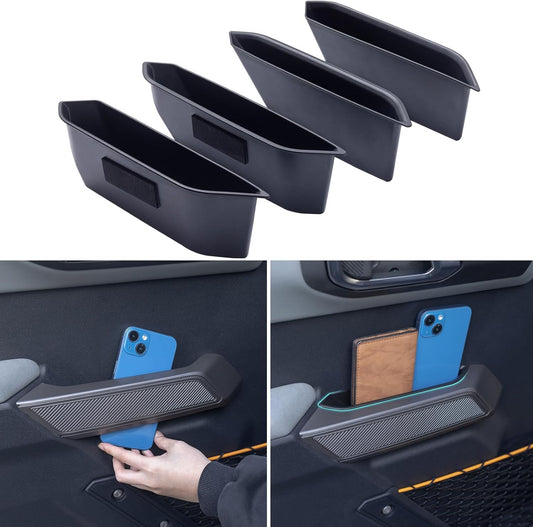 TOPINSTALL 4 Door Handle Storage Box Compatible with Ford Bronco 2021-2025 Accessories, Phone Holder Front and Rear Door Grab Handle Pocket Storage ABS Plastic-4PCS (Not for Sport Model)