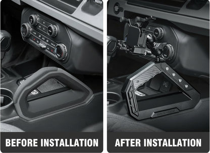 OMU Genesis Series Aluminum Center Console Grab Handle with Phone Holder Compatible with 2021 2022 2023 2024 Ford Bronco Adjustable Anti-Shake Stabilizer Cell Phone Holder