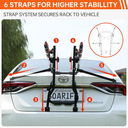 Deluxe Trunk Mount 2-Bike Rack, 70lbs Load, Black/Orange