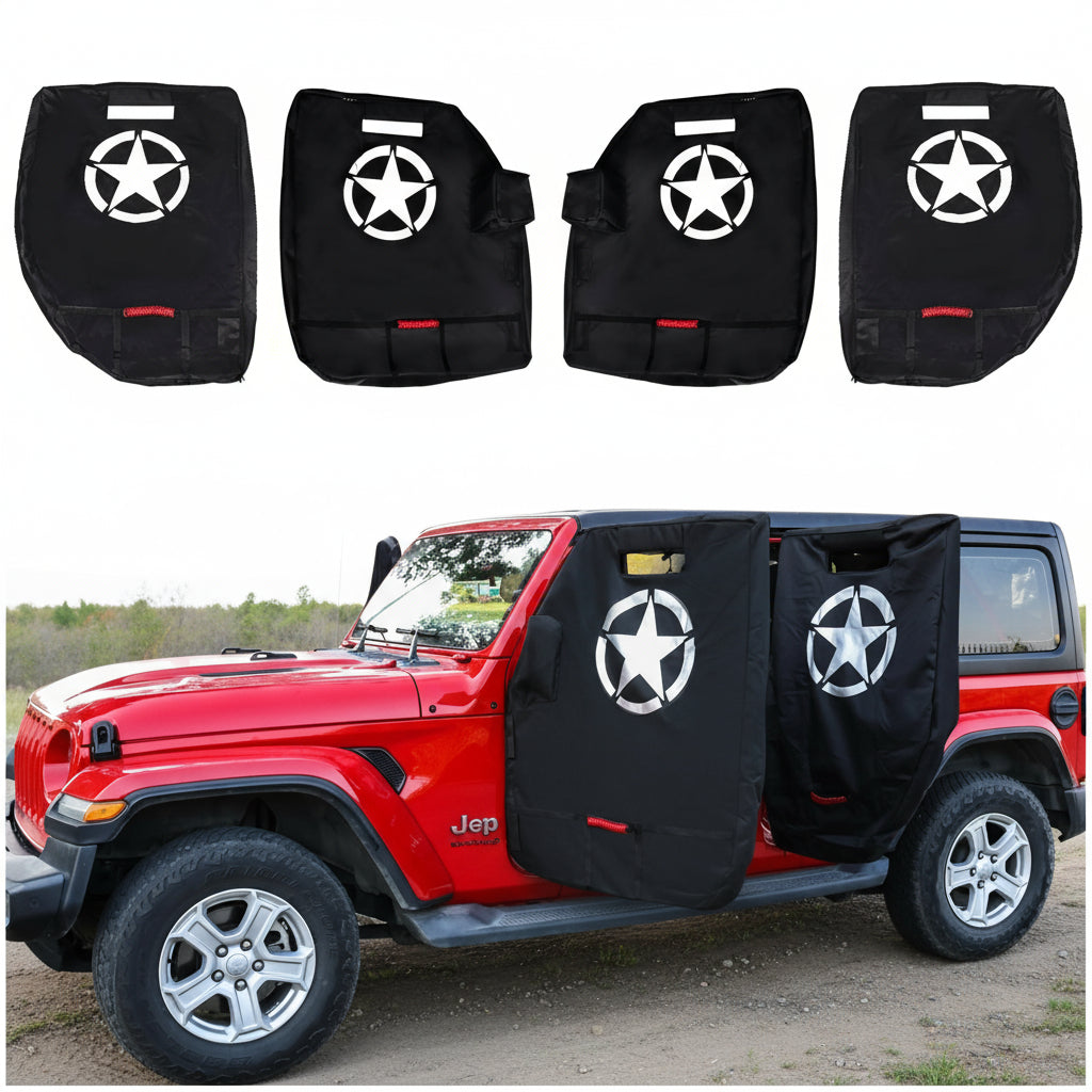 Door Storage Bags Compatible with 1976-2025 Jeep Wrangler YJ TJ JK JL 4XE Gladiator JT Accessories Car Doors Storage Cover with Hangers Design, Hinges Cut, Mirror Organizer Bag, Handles, 2 Pack