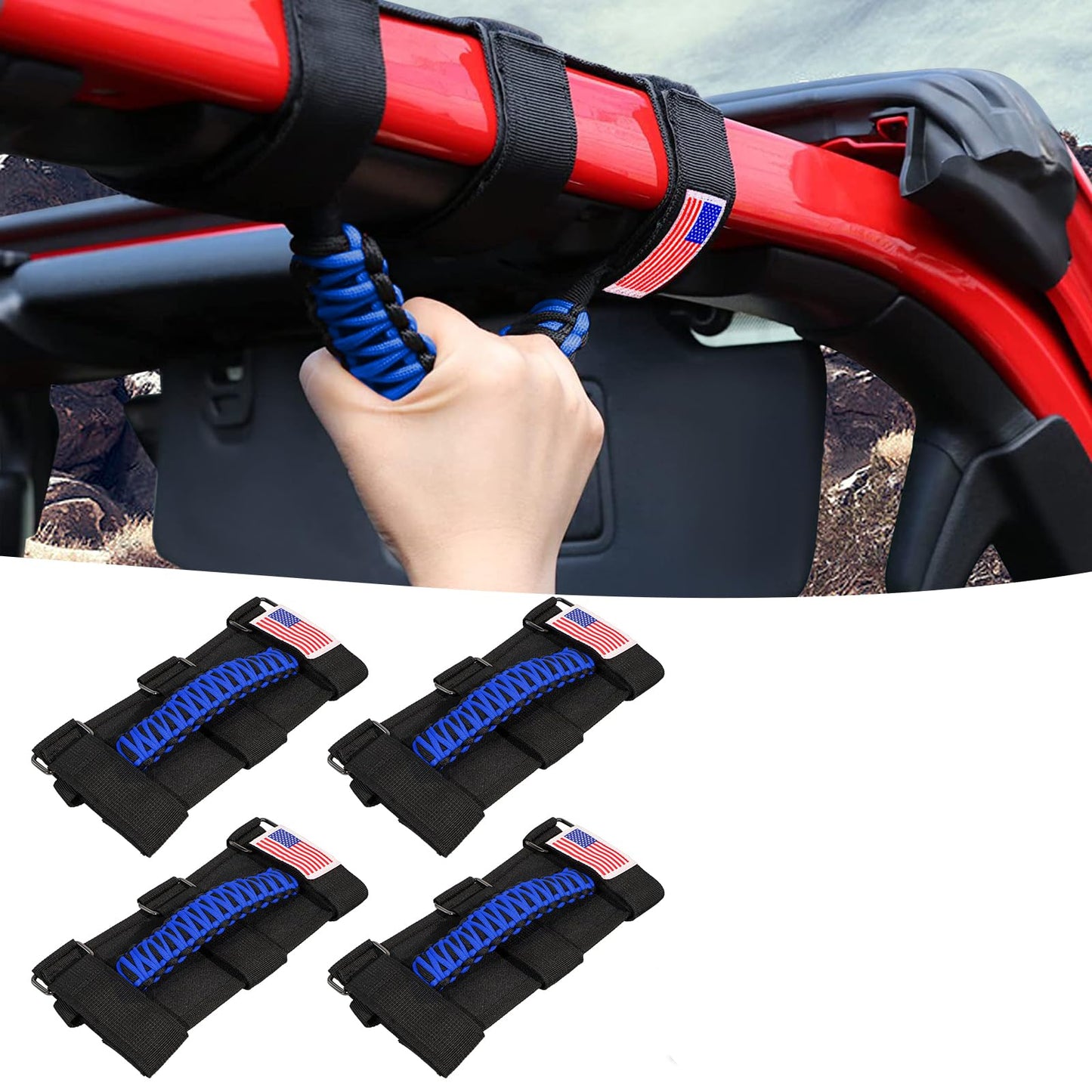Paracord Grab Handles with American Flag For Jeep Wrangler CJ YJ TJ JL JK LJ JLU JKU & for Gladiator JT 1955-2023