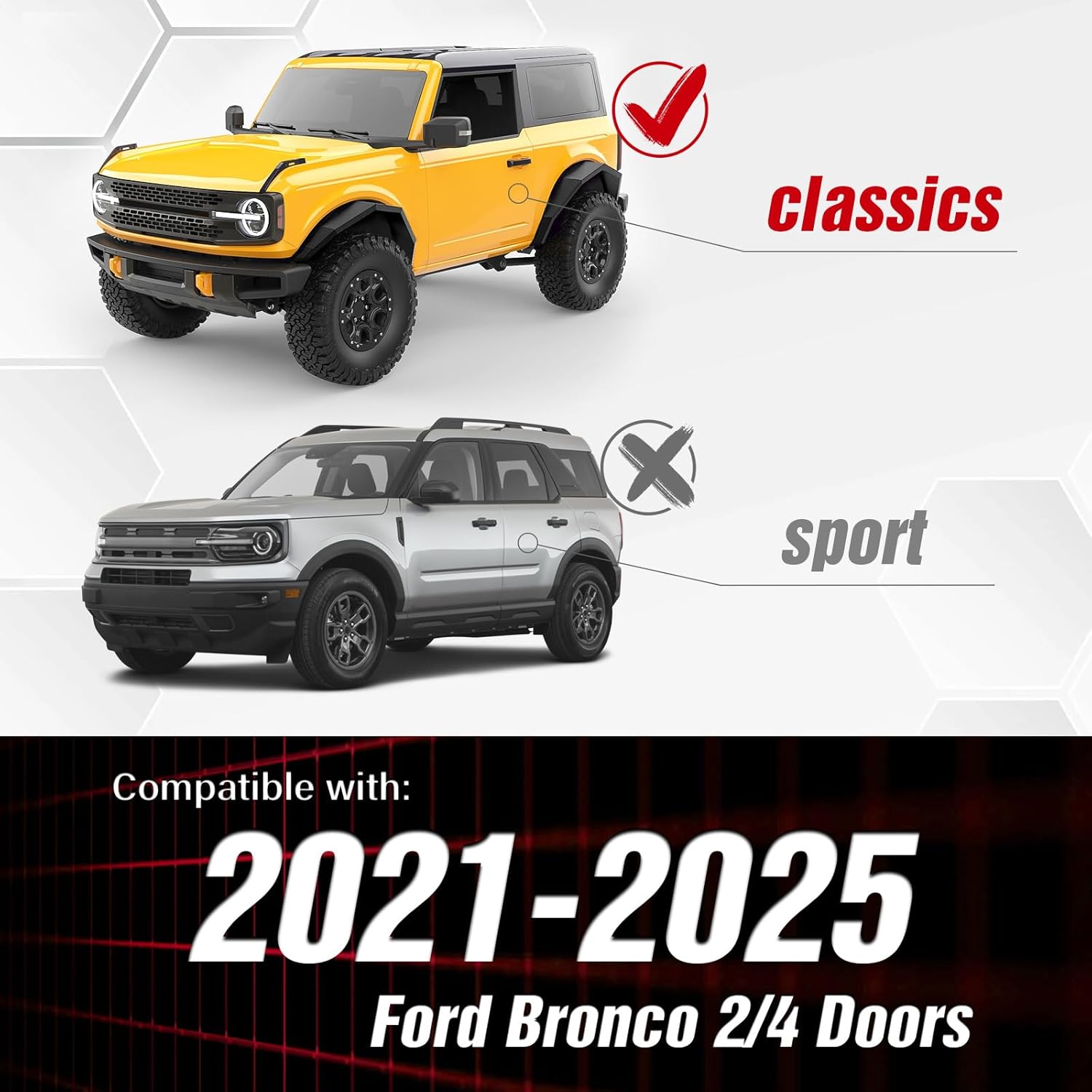 for Bronco Front & Rear Fender Flares Compatible with 2021 2022 2023 2024 2025 Ford Bronco 2/4 Doors (NOT for Bronco Sport or Raptor), 4-Piece Off-Road Heavy Duty Wheel Fenders, Textured Black