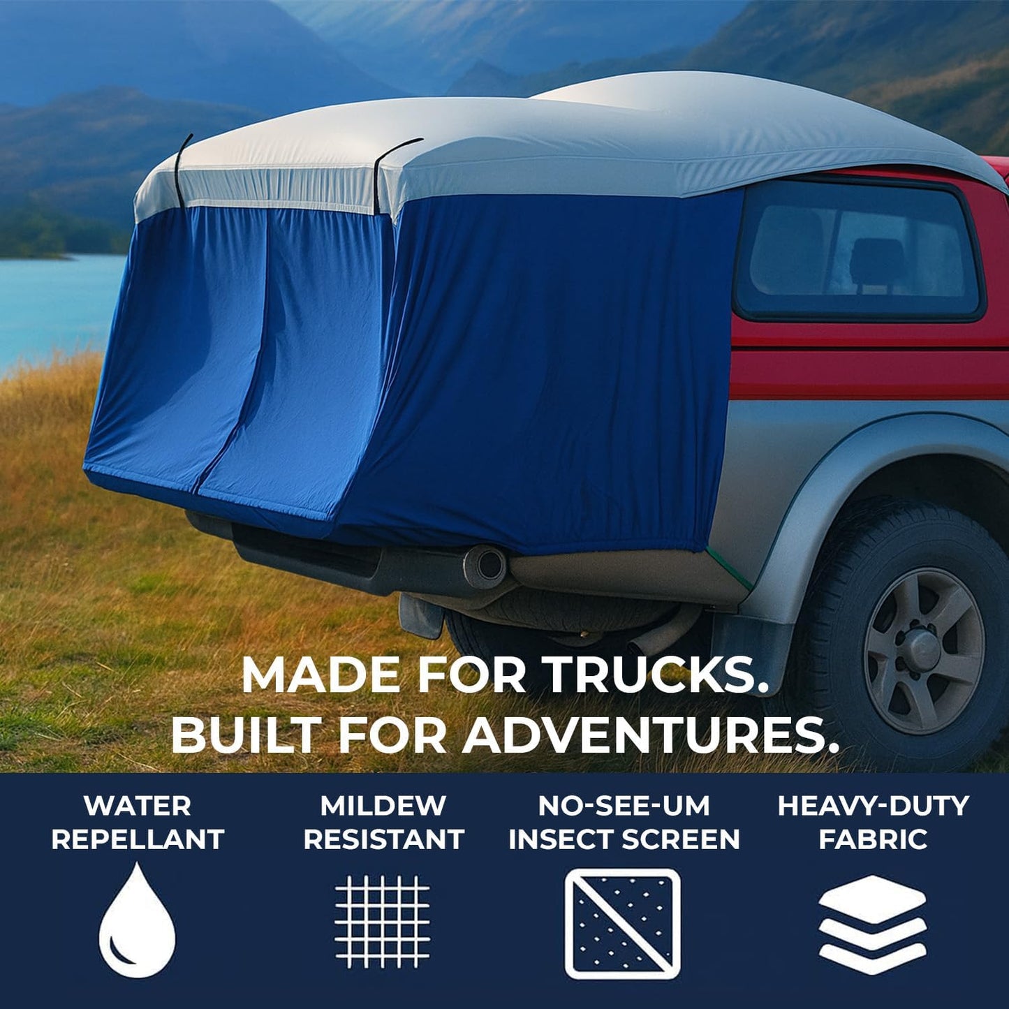 Truck Bed Tent– Pickup Fits Ford Maverick, Jeep Gladiator, Ford Ranger, Nissan Frontier, Rivian R1T, Tesla Cybertruck