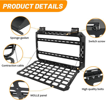 Rear Window Storage Table Molle Panel Flank Kit Rear Foldable Window Shelf for Jeep Wrangler 2018-2025 JL 4 Doors