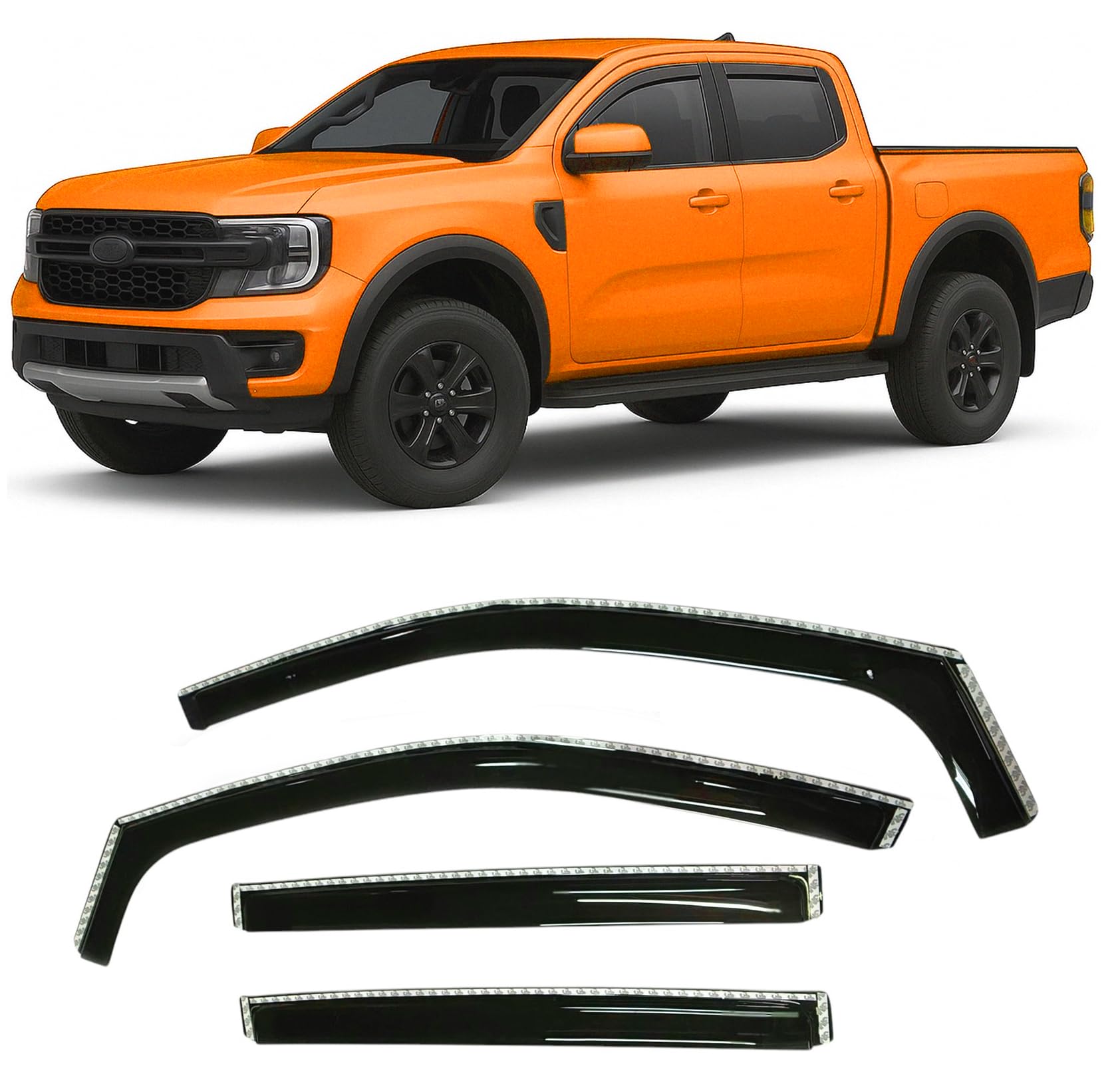 2021-2026 Tape-On Rain Guards for Ford Bronco Side Window Visor Deflectors Sport Big Bend Outer Banks Badlands 2022 2023 2024 2025