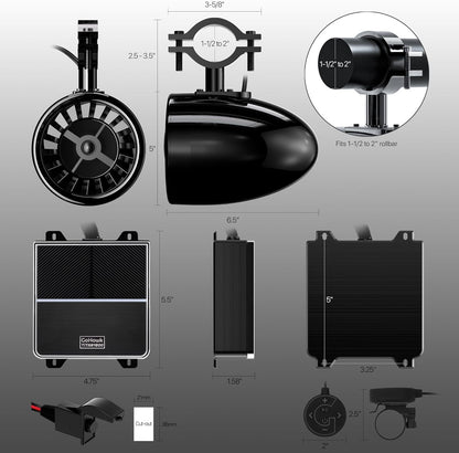 5 Inch Speakers UTV Sound Bar 8 Speakers (4X Woofer & 4X Tweeter) for UTVs Fits 1.5-2in Roll Cages, Compatible with SXS RZR Polaris Can-Am Wildcat ATVs
