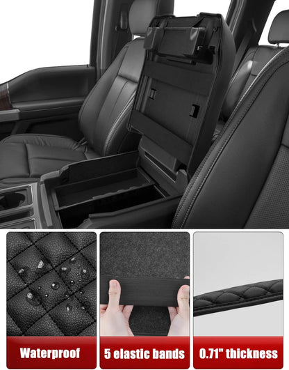 KBH Center Console Armrest Cover for 2015-2020 Ford F150, 2017-2022 F250 F350 F450 F550, 2018-2024 Expedition, Bucket Seat, PU Leather Cushion Thick Pad, Anti-Scratch, Black (Not for Other Years)