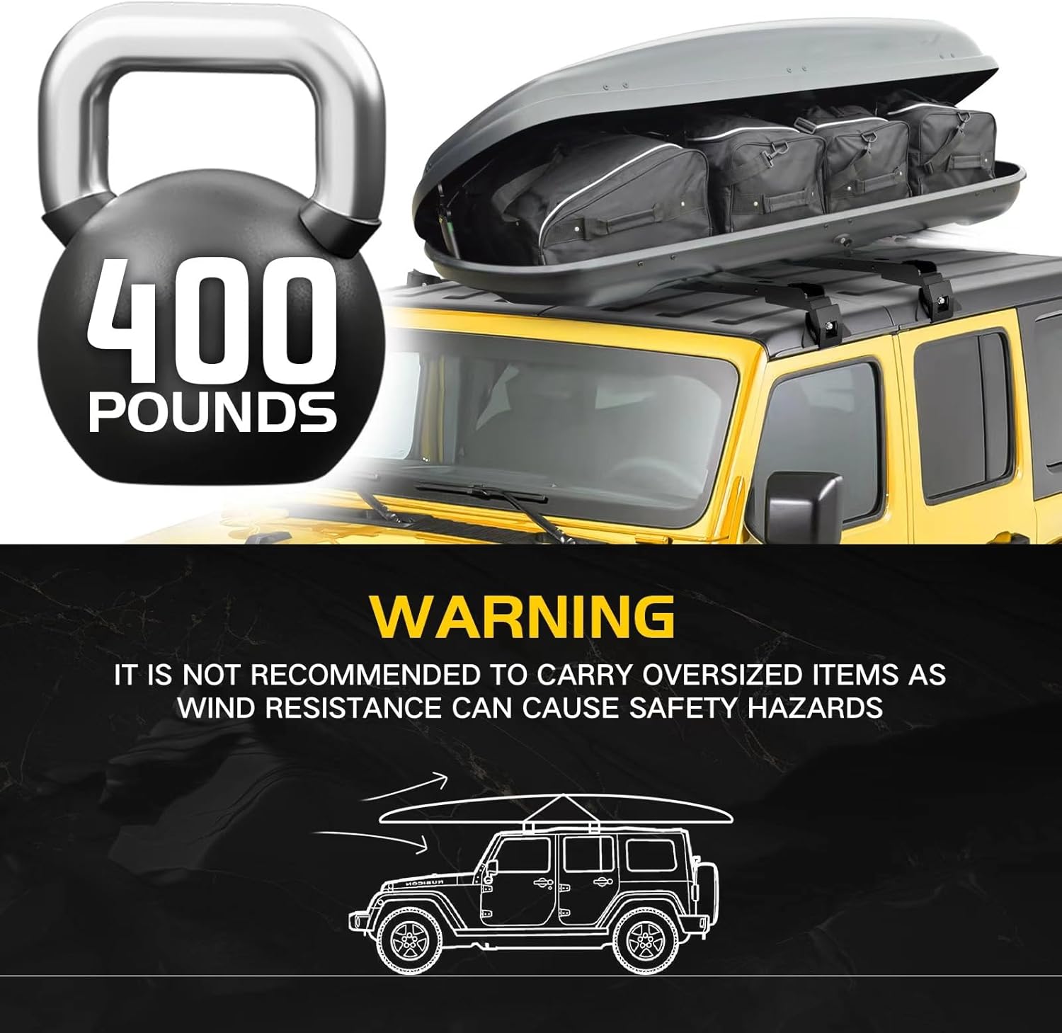 3 Crossbars 400 lbs Heavy Duty Roof Rack Crossbars for Jeep Wrangler JL JK Gladiator JT 2007-2024, (2/4 Door Hardtop)