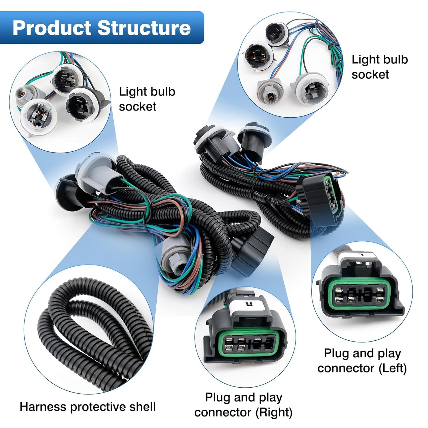 Tail Light Wiring Harness Compatible with 2003-2007 Chevy Silverado 1500 1500HD 2500 2500HD 3500 3500HD Replaces 16531401 16531402