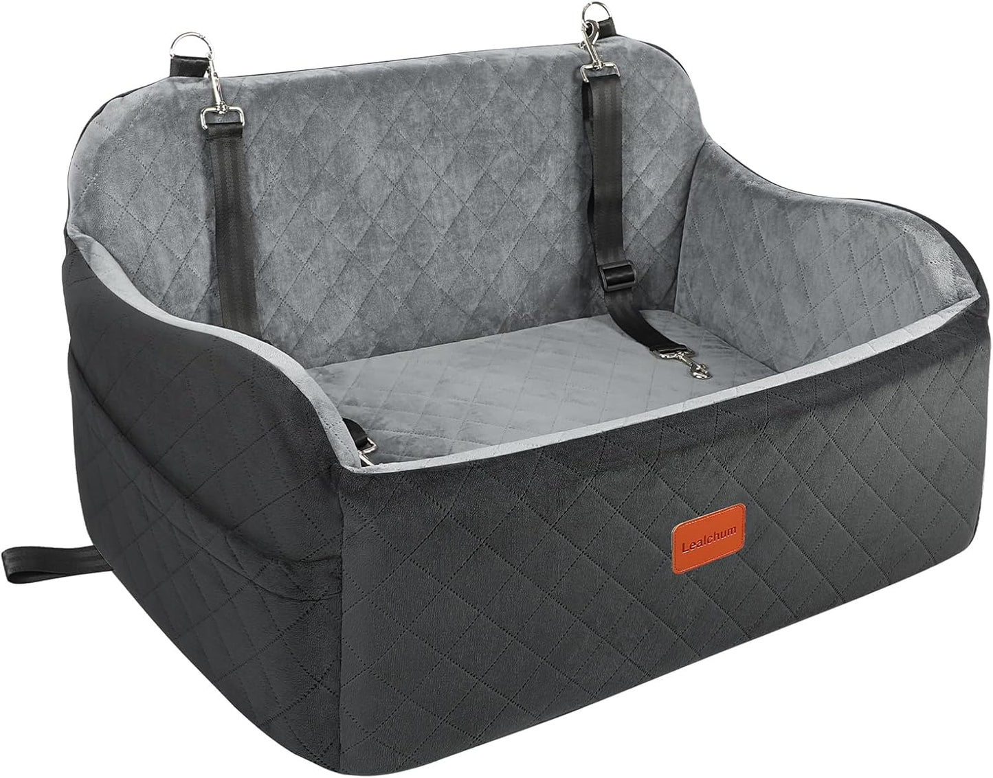 Lealchum Dog Car Seat for Large Dogs, Soft Memory Foam Pet Bed with 2 Clip-On Safety Leashes, Removable & Washable, Comfortable & Secure for Travel,Installable in Car Back Seat or SUV's Trunk