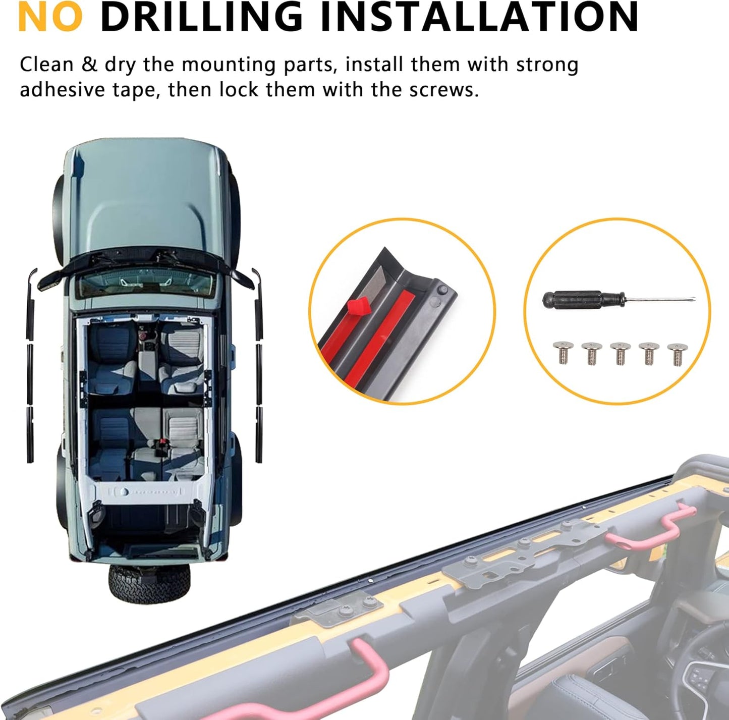 Black Window Visor Rain Guard Compatible with 2021 - 2025 Ford Bronco 4 Door