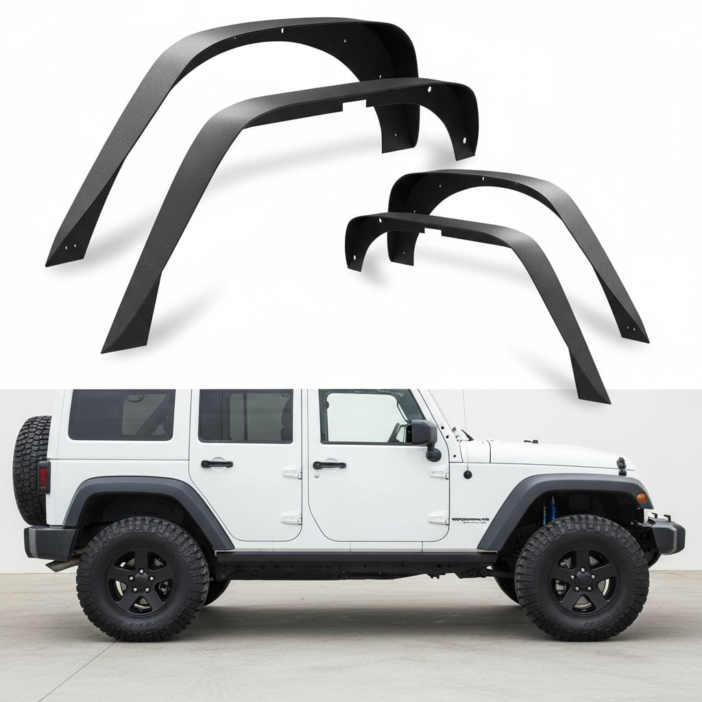 Nilight Off-Road Fender Flares Kit Compatible with 2018 2019 2020 2021 2022 2023 2024 2025 Wrangler JL & JLU 2/4 Doors Heavy-Duty Solid Steel Black Textured Front Rear Flat-4pcs