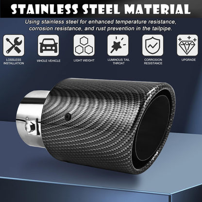 Stainless Steel Exhaust Tip, 2.5 inch Inlet Carbon Fiber Exhaust Tip with Blue LED Light, Modified Universal Exhaust Pipe Rear Tailpipe Flue Muffler Racing Style for 1.5"-2.4" Adjustable Inlet Tailpip