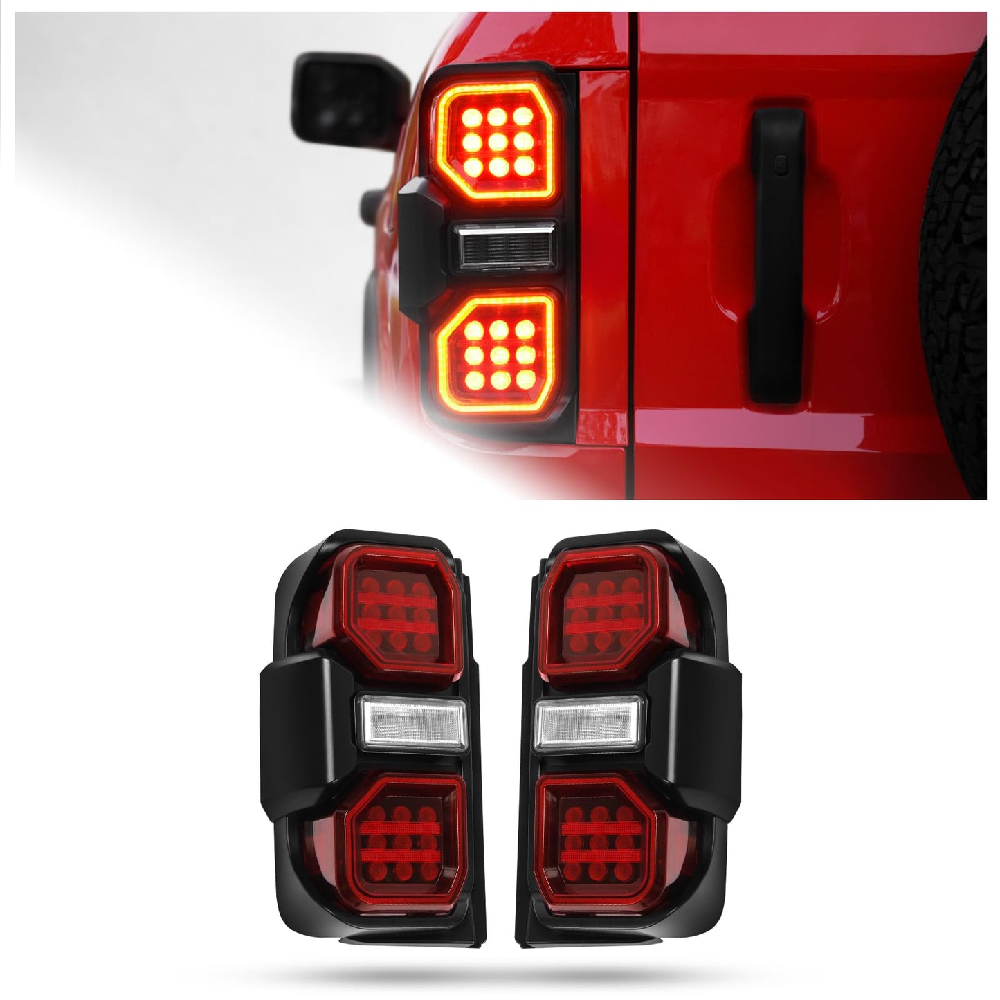 A Pair LED taillights for Ford bronco 2021-2025 taillight assembly, a pair of red lens taillight assemblies, Ford bronco 2021, 2022, 2023, 2025 models(2PCS) (A Pair-A)