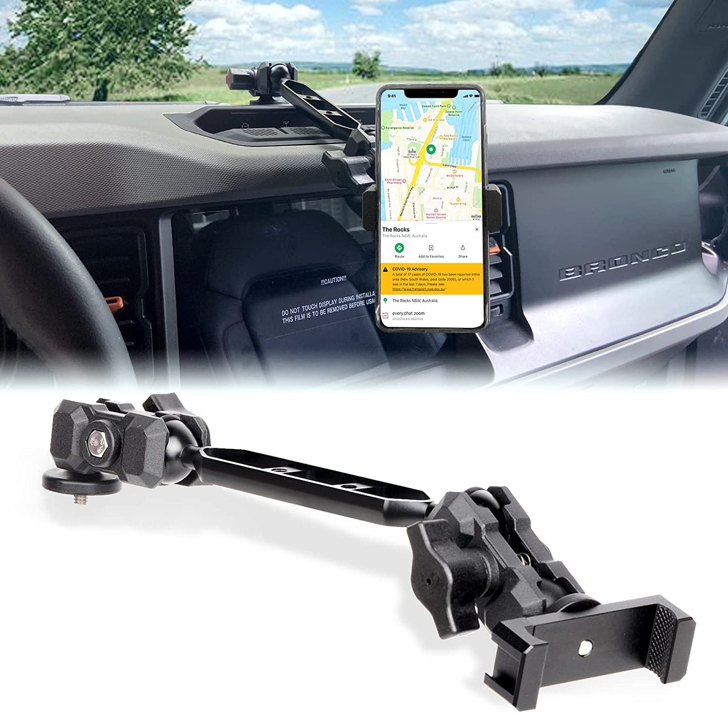 Dashboard Phone Holder Mount, Anti-Shake Stabilizer Custom Adjustable Cell Phone Holder for Ford Bronco Accessories 2021 2022