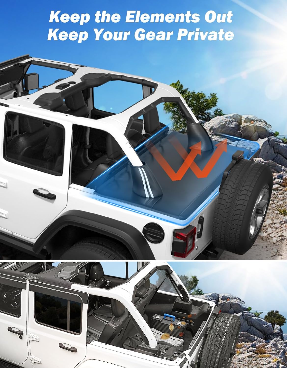 JOYTUTUS Tonneau Cover 4 Door Compatible with Wrangler JLU 2018-2025, Waterproof Trunk Cargo Cover JL Accessories