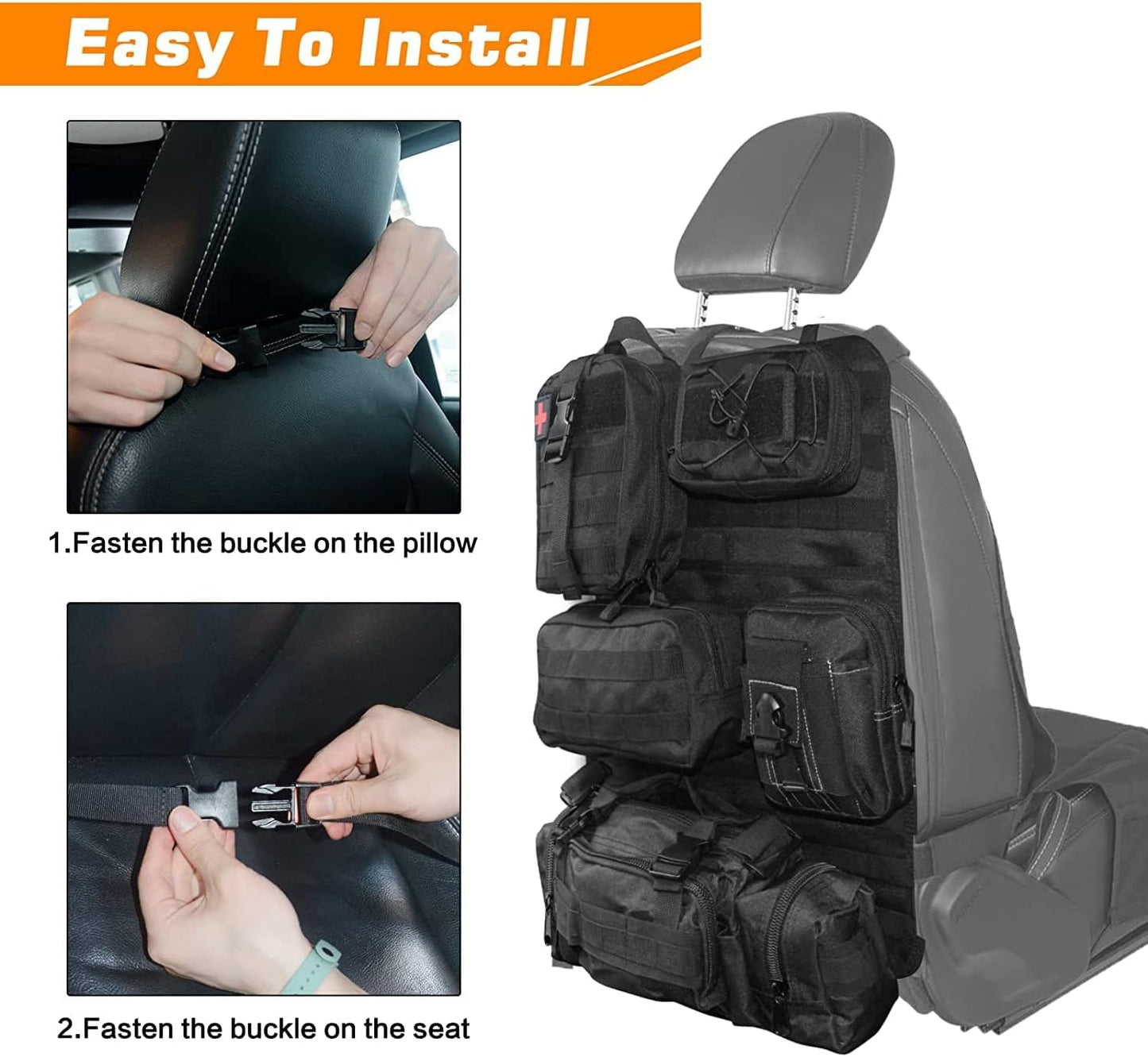 Universal Tactical Car Seat Back Organizer Patrol Bag Tactical Molle Vehicle Organizers with 5 Detachable Molle Pouches Multi-function Designed