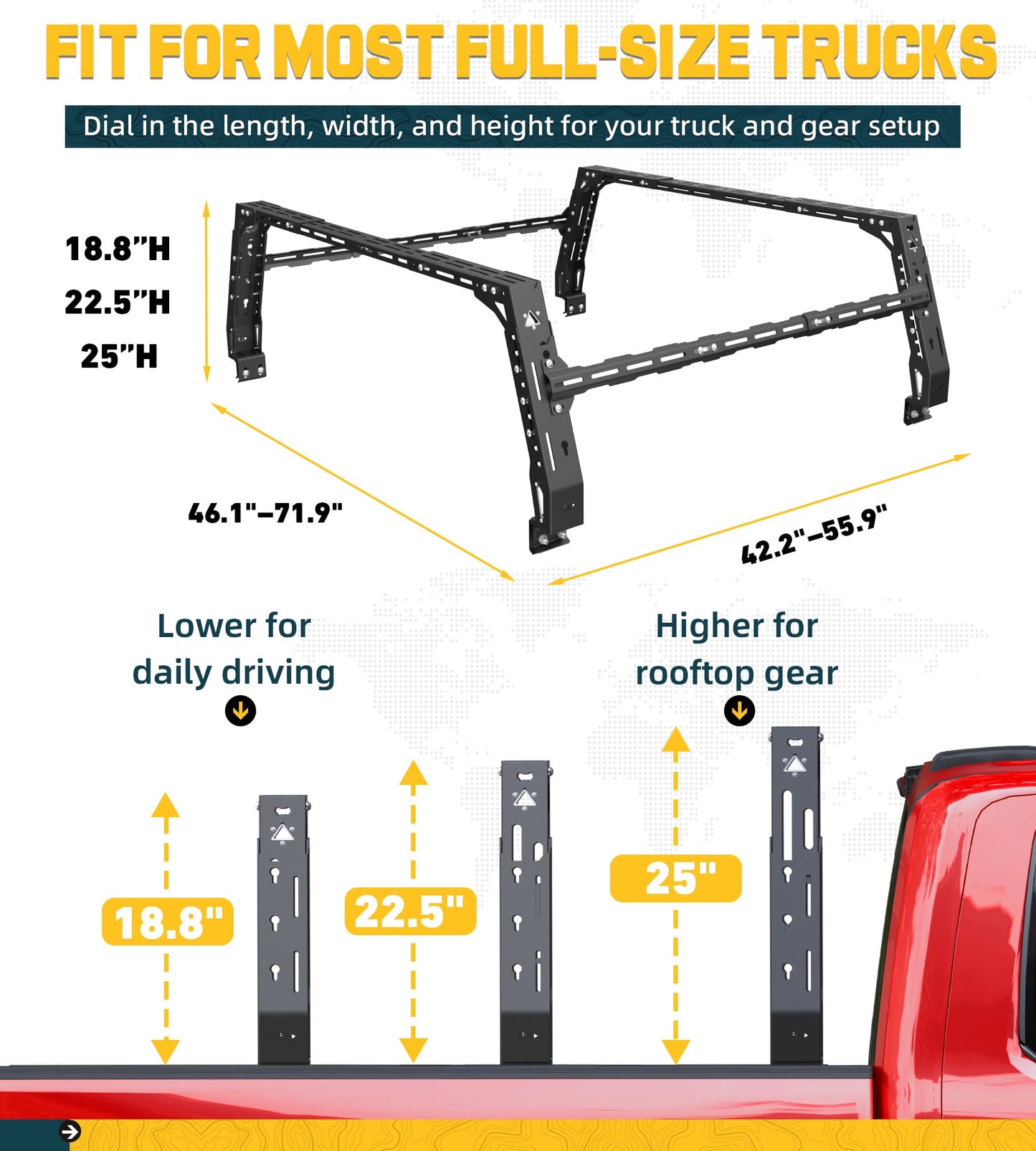 Overland Bed Rack Fit for Full-Size Pickups with Side Cross Bars, Fit for F150/Ram 1500/Silverado/Sierra