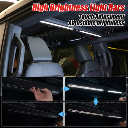 Overhead Molle Panel with Integrated LED Ceiling Light for 2021-2025 Ford Bronco 4 Door Roof Reinforcement Cross Bar Interior Accessories