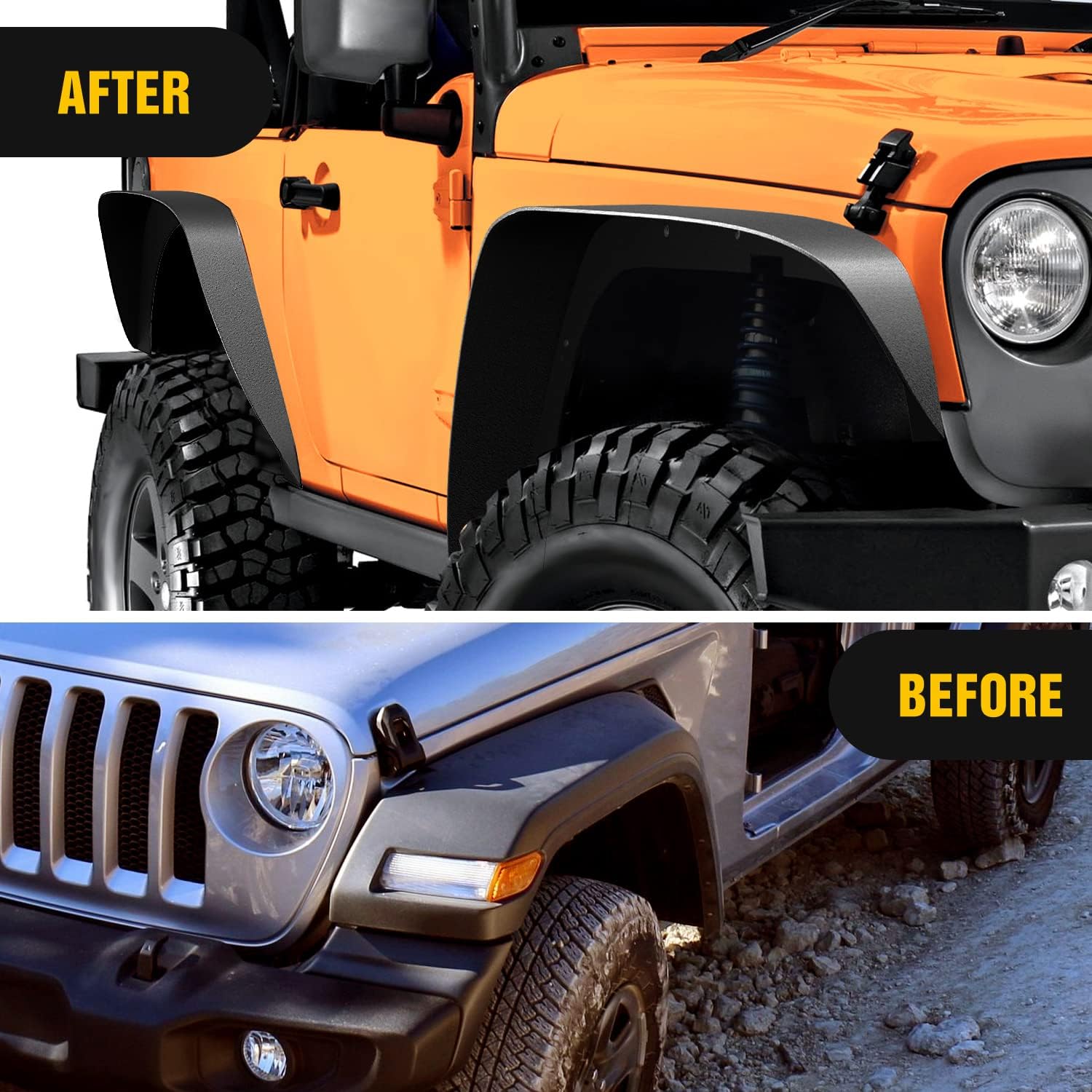 Nilight Off-Road Fender Flares Kit Compatible with 2018 2019 2020 2021 2022 2023 2024 2025 Wrangler JL & JLU 2/4 Doors Heavy-Duty Solid Steel Black Textured Front Rear Flat-4pcs