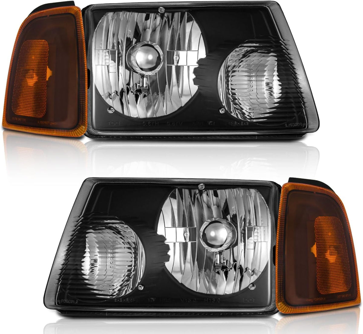 For 2001-2011 Ford Ranger Headlights Assembly,Headlamp Replacement for 01-11 ford Ranger Black/Chrome Housing Amber Reflector Left+Right Pair Set - OMOTOR