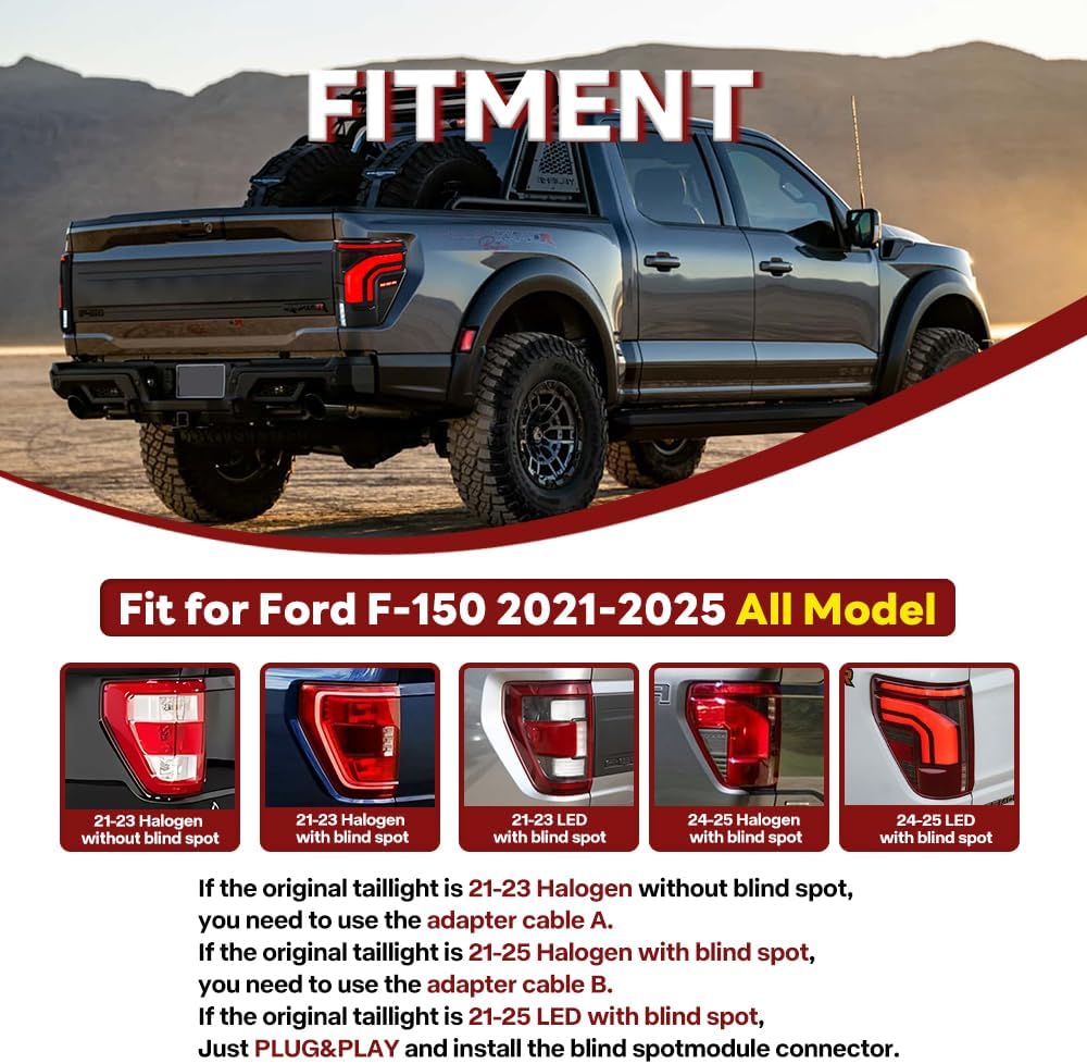 Tail Light For Ford F150 F-150 2021-2025 LED Taillights Assembly Compatible with F-150 All Models Smoke Lens Driver & Passenger Side Rear Lamps (1 Pair)