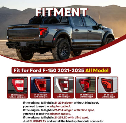 Tail Light For Ford F150 F-150 2021-2025 LED Taillights Assembly Compatible with F-150 All Models Smoke Lens Driver & Passenger Side Rear Lamps (1 Pair)