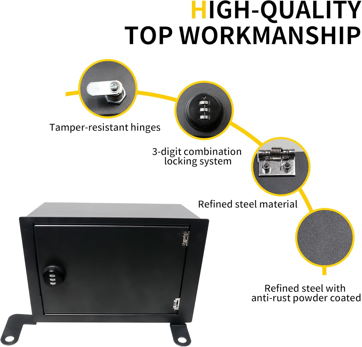 Under Seat Storage Lock Box Gun Safe Compatible with 2018-2024 2025 Jeep Wrangler JL 4 Door 4XE Interior Accessories Passenger Side Rear Underseat Security Organizer Vault Tray Black