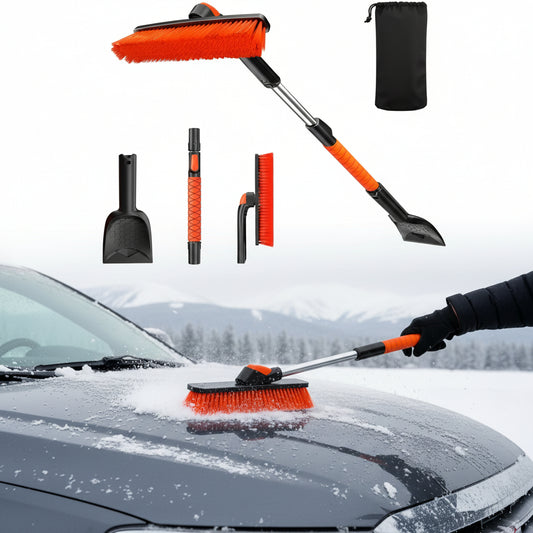 [2025 Upgrade Extendable Car Snow Brush and Ice Scraper [3-in-1] Clean Snow, Ice and Frost, 45''Adjustable Length with 360° Rotating Brush Head, Suitable for All Cars-Medium
