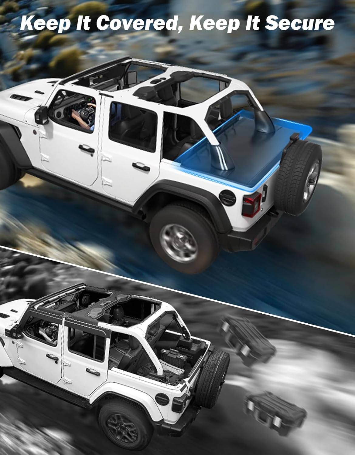 JOYTUTUS Tonneau Cover 4 Door Compatible with Wrangler JLU 2018-2025, Waterproof Trunk Cargo Cover JL Accessories