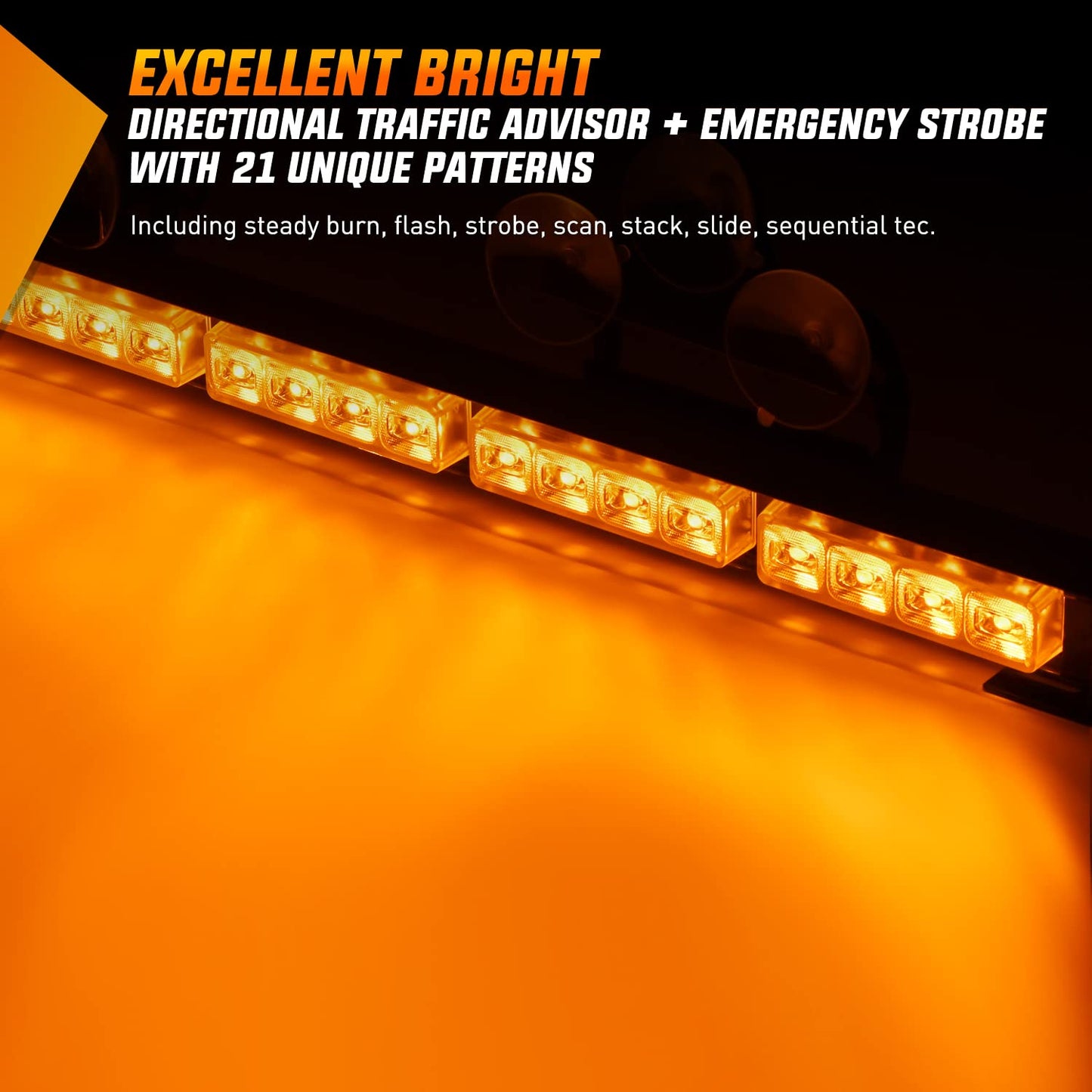 Traffic Advisor Emergency Strobe Light Bar 35Inch 32LED 21 Flash Patterns Directional Safety Warning Lights with Cigar Lighter on Trucks Police Cars Construction Vehicles