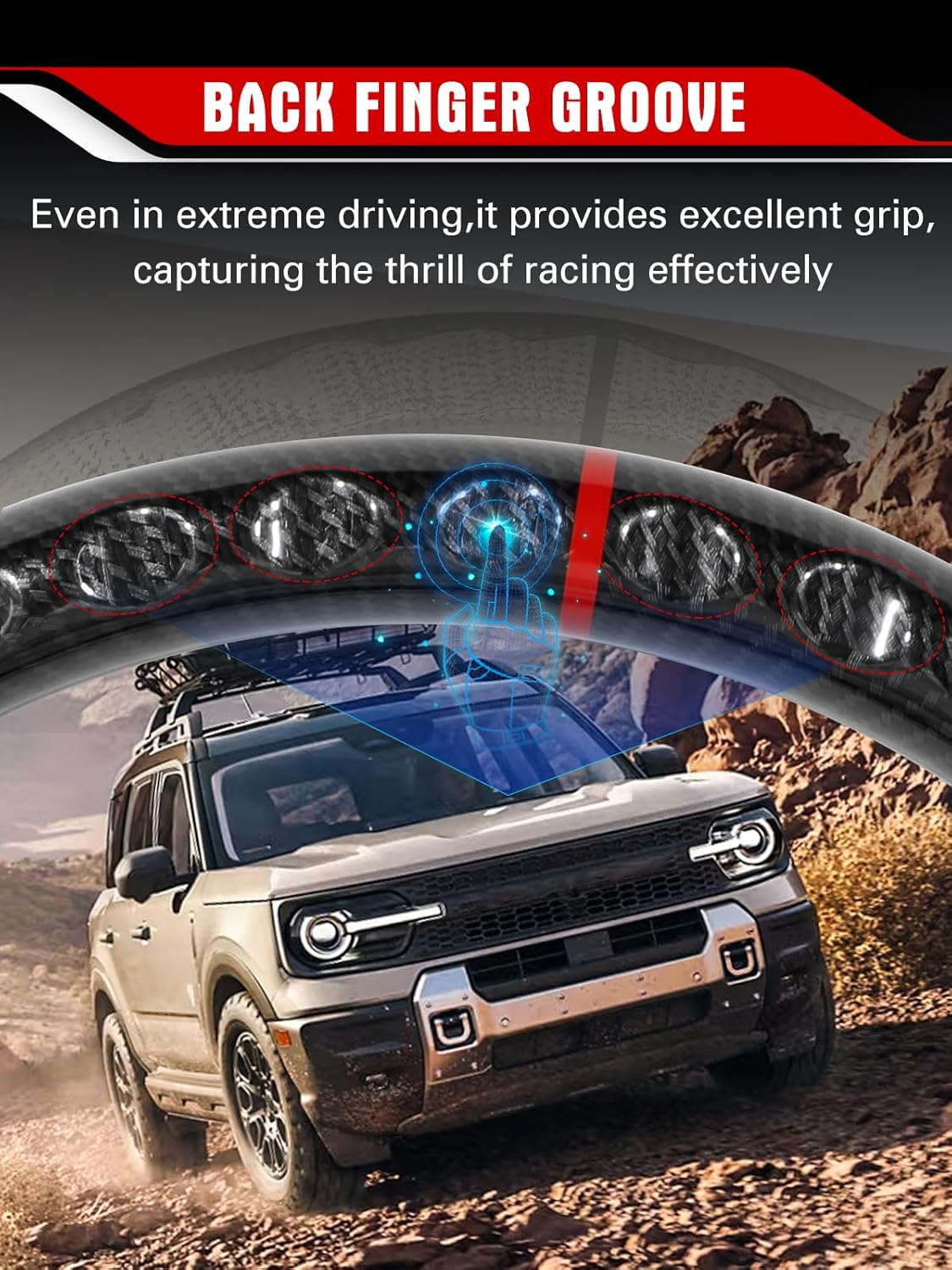 Steering Wheel for Ford Bronco 2021–2025 Hydro-Dip Carbon Fiber with D-Shaped Flat-Bottom Perforated Leather Grip Compatible with Bronco Big Bend/Outer Banks/Badlands/Wildtrak/First Edition