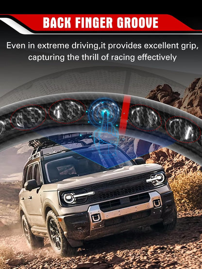 Steering Wheel for Ford Bronco 2021–2025 Hydro-Dip Carbon Fiber with D-Shaped Flat-Bottom Perforated Leather Grip Compatible with Bronco Big Bend/Outer Banks/Badlands/Wildtrak/First Edition