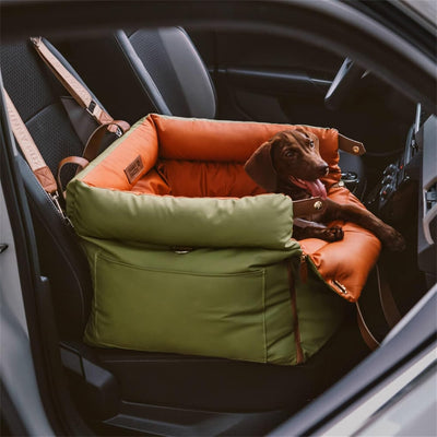 Leather Dog Car Seat for Small ＆ Medium Sized Dogs Up to 35lbs For Travel and Home