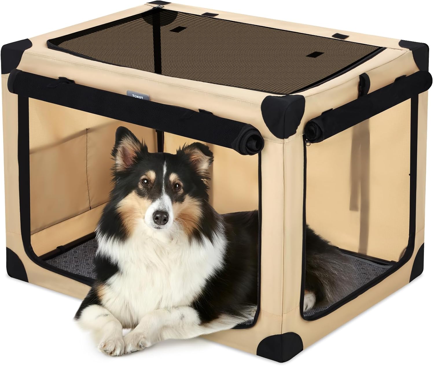 Collapsible Travel Dog Crate for Medium Dogs with Mat and Durable Mesh Windows for Car & Outdoor, with Storage Bag